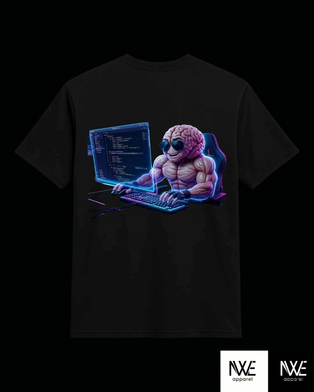 Playera Cerebro Programador Oversize — diseño de un cerebro musculoso programando